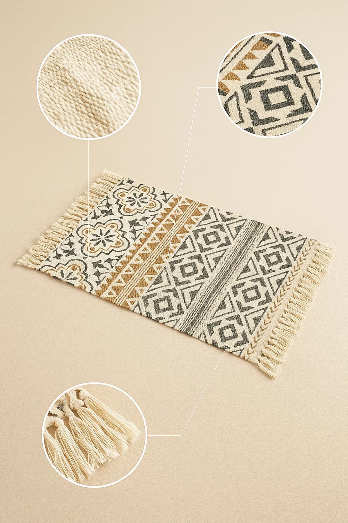 Boho Cotton Accent Rug with Multicolor Tribal Pattern and Fringe Ðsize 60*80 cm
