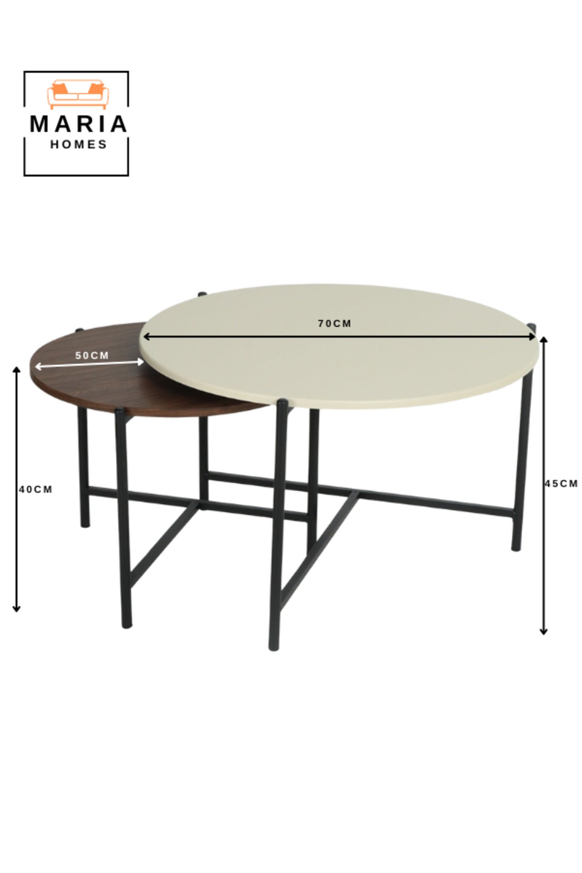 Modern Nested Center Table with Beige and Walnut Tops