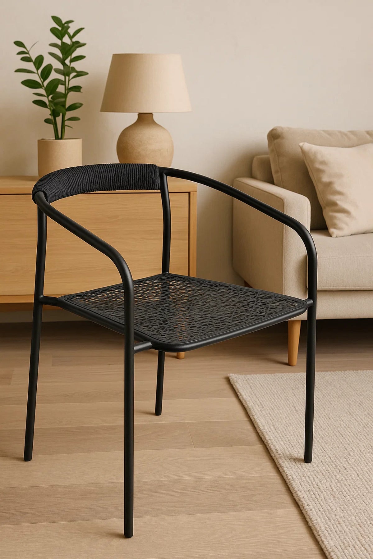 "Modern Black Metal Frame Chair with Comfortable Cushioned Backrest and Sea for Living Room