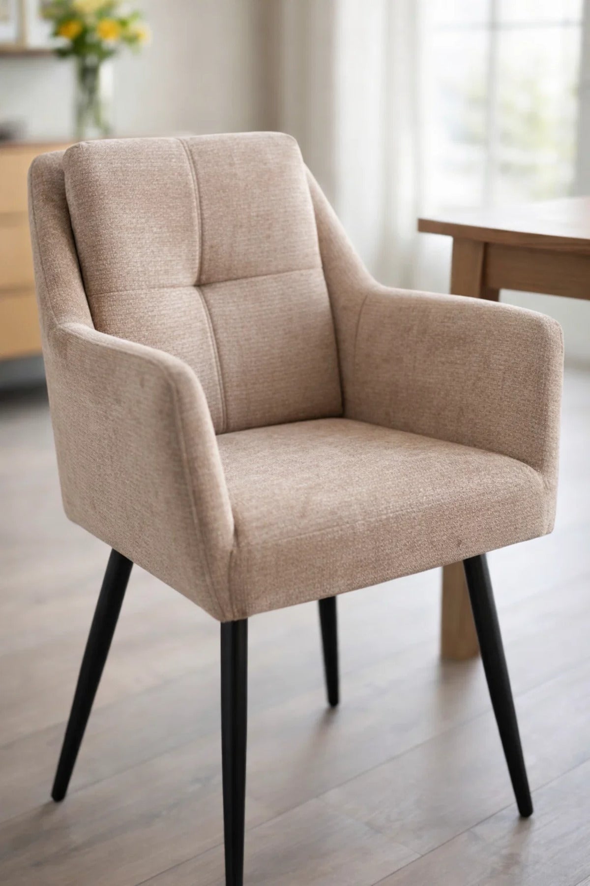 Elegant Beige Armchair with Black Legs, 86x50x44 CM elegant beige armchair Dining Room