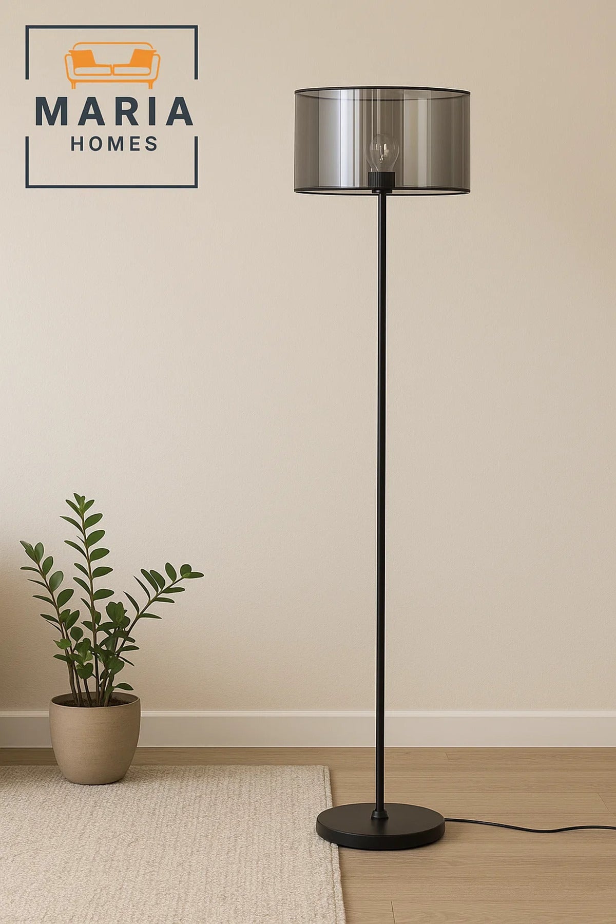 Black Floor Lamp with Smoked Glass Shade