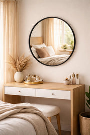 Modern Round Wall Mirror with Black Frame for Bathroom & Living Room