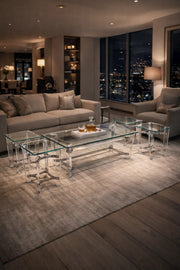 Sleek 5-Piece Glass Coffee Table Set with Silver Acrylic Base √ê Modern Living Room Furniture