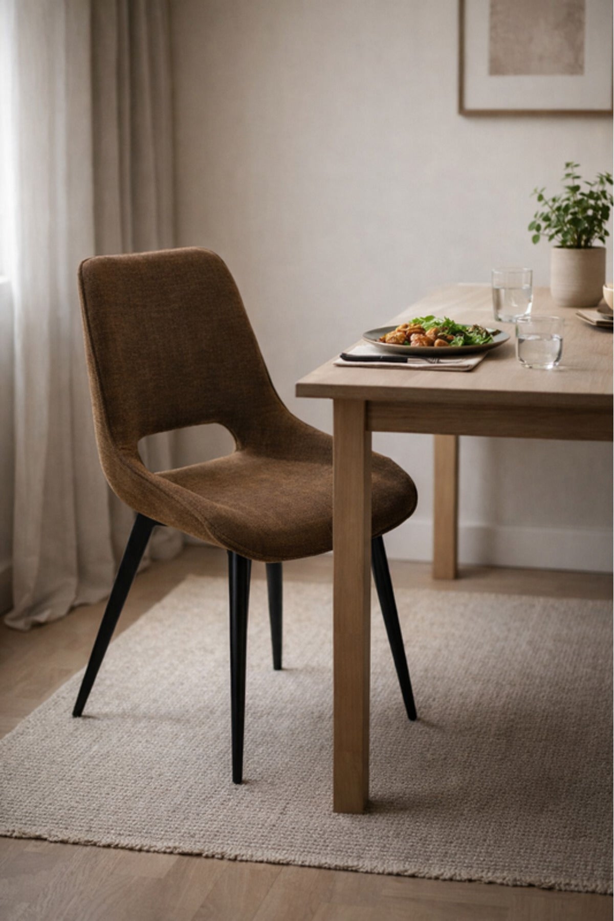 Brown Fabric Dining Chair 87x49x46cm Modern brown fabric dining Kitchen