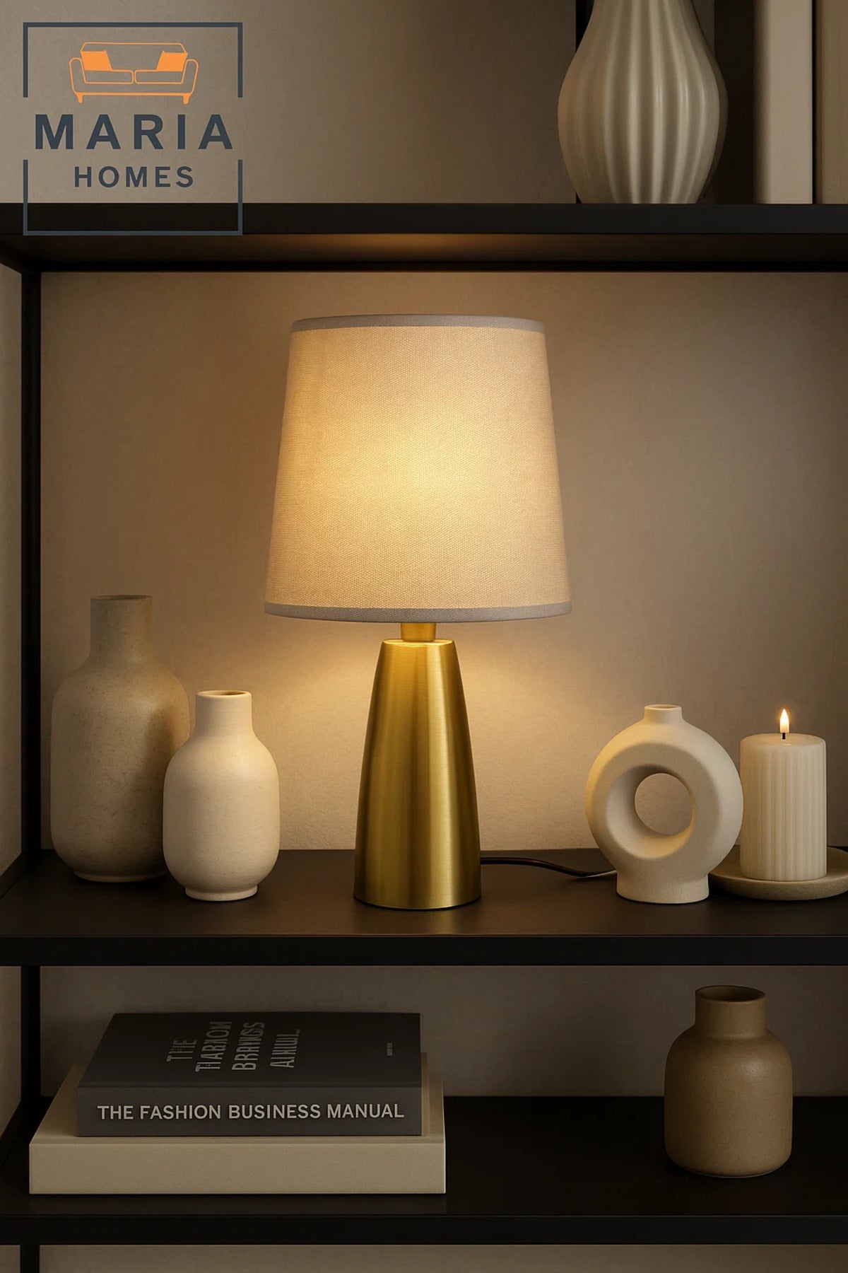 Tapered Gold Table Lamp with Neutral Shade