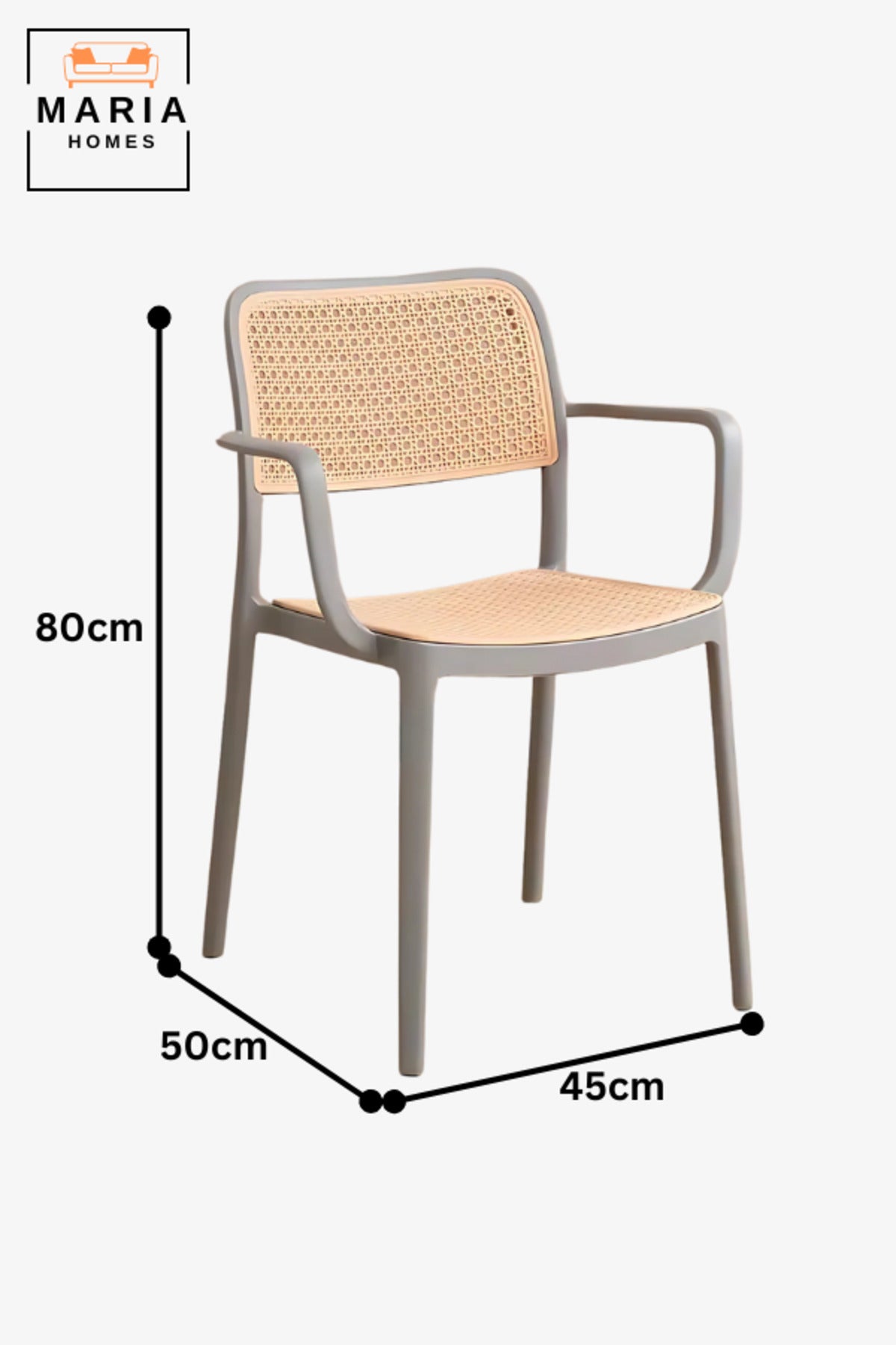 Modern Rattan-Style Plastic Armchair White Frame Dining or Accent Chair by Maria Homes
