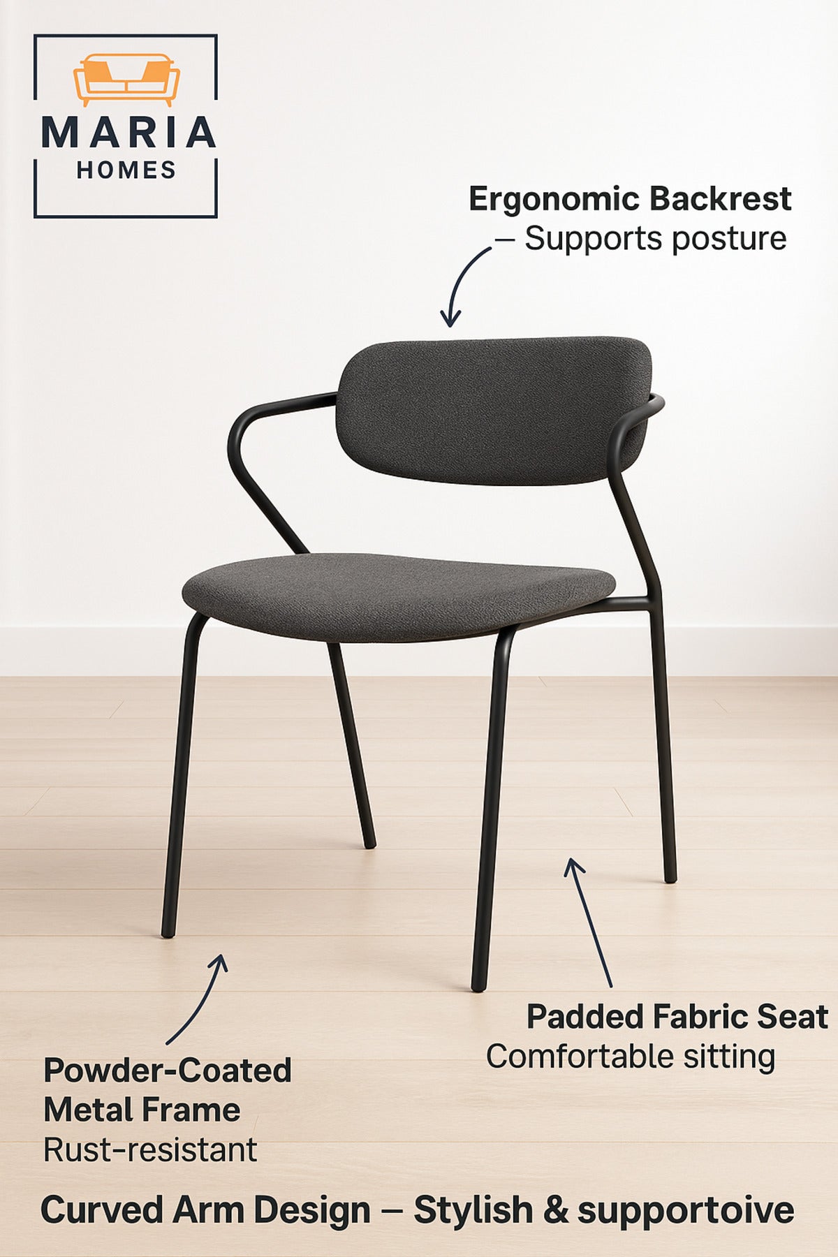 Grey Blue Dining Chair Ð Modern Minimalist Seating for Home, Office, and CafŽ