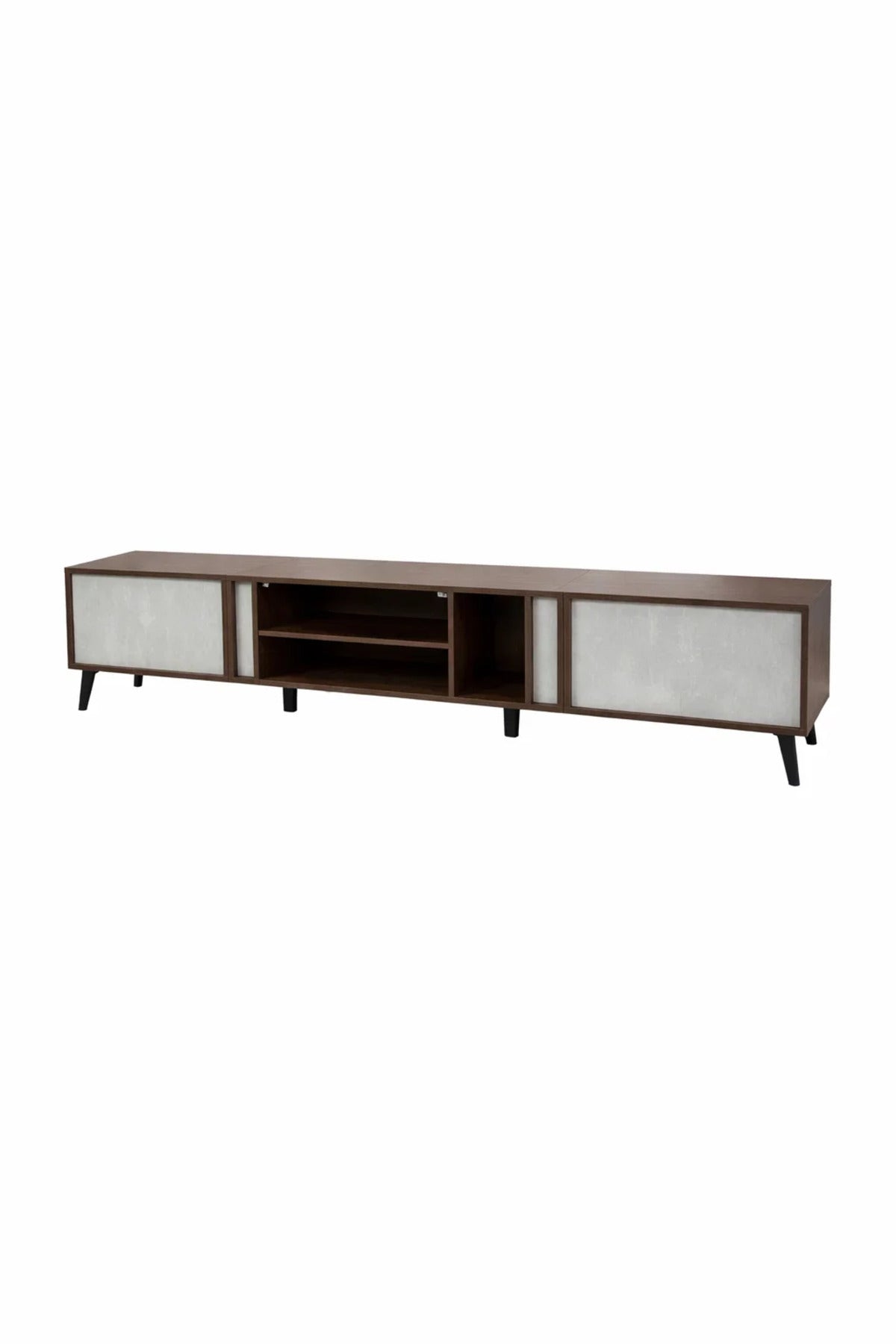 Brown & Grey TV Stand √ê 200x40x45 cm Modern Plasma Table with Cabinets & Shelves