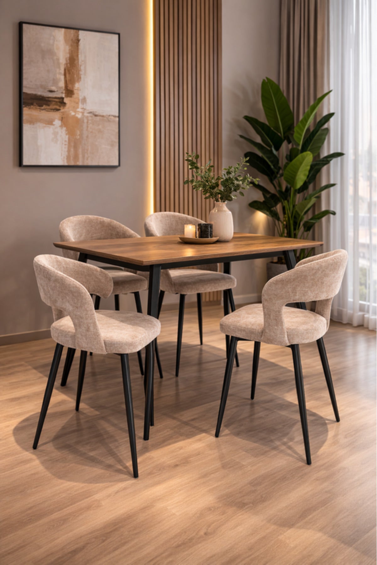 Dark Beige Fabric Arm Dining Chair 80x44x48cm Modern dark beige fabric Kitchen
