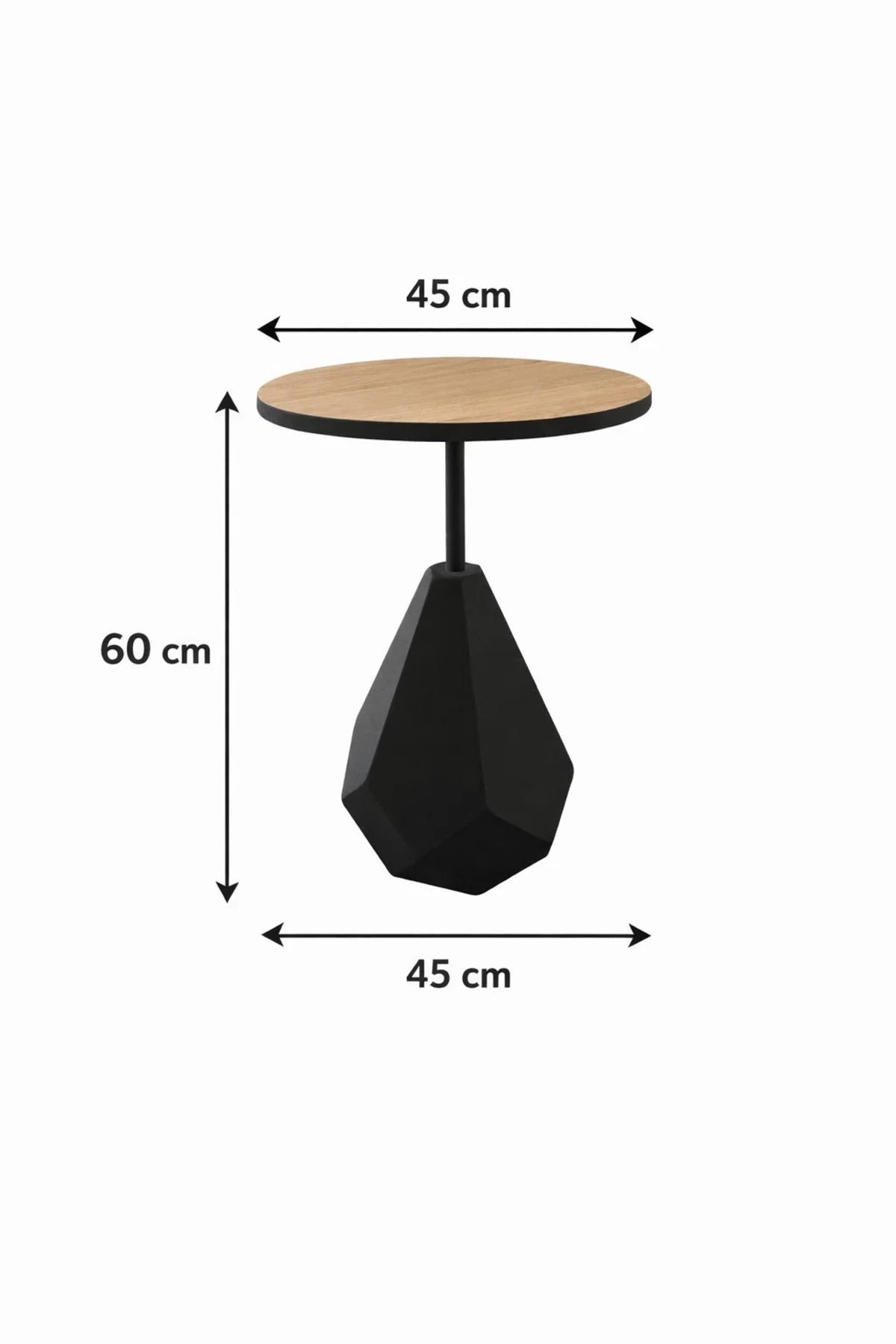 Modern Round Side Table Wood Top Black Geometric Base Living Room Accent End Table 60cm Height