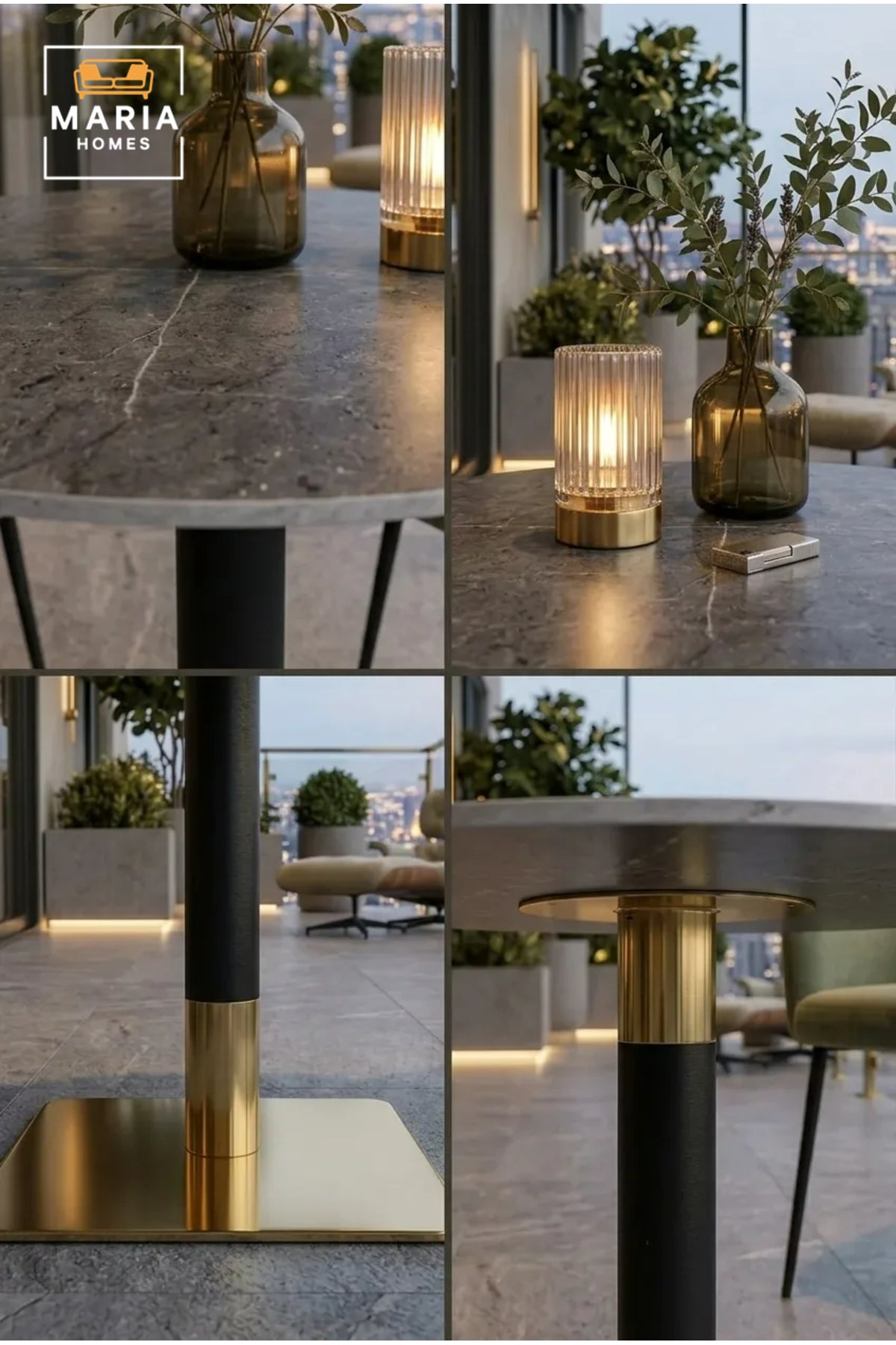 Modern Round Marble Bistro Table with Gold Base for Balcony Patio Cafe Dining Furniture