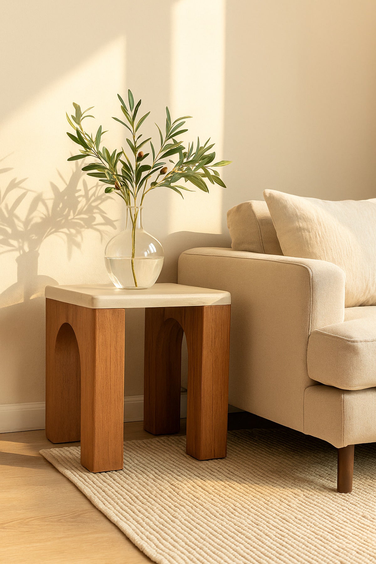 Modern Wooden Side Table with Brown Arched Legs End Table for Living Room Bedroom 50_50_55 cm
