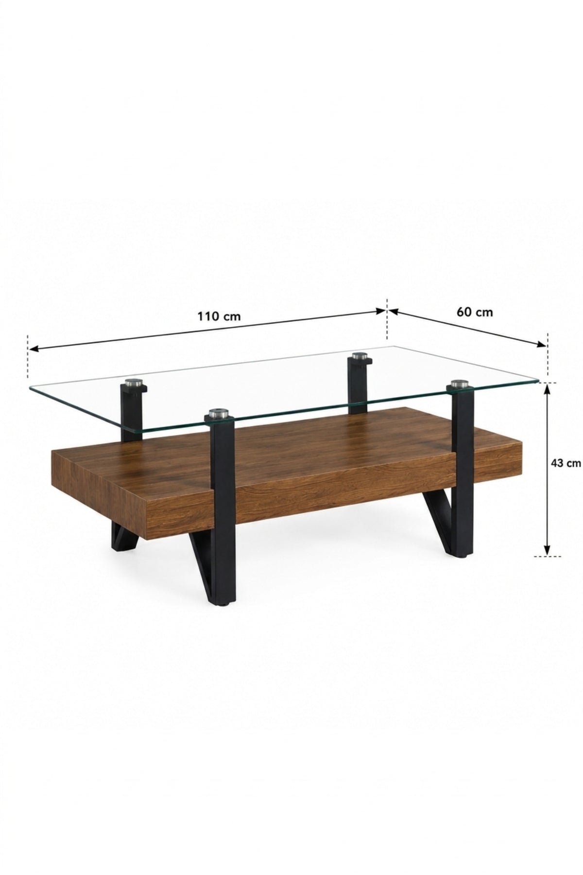 Modern Glass Top Coffee Table with Wooden Shelf √ê Contemporary Living Room Center Table with Black Legs