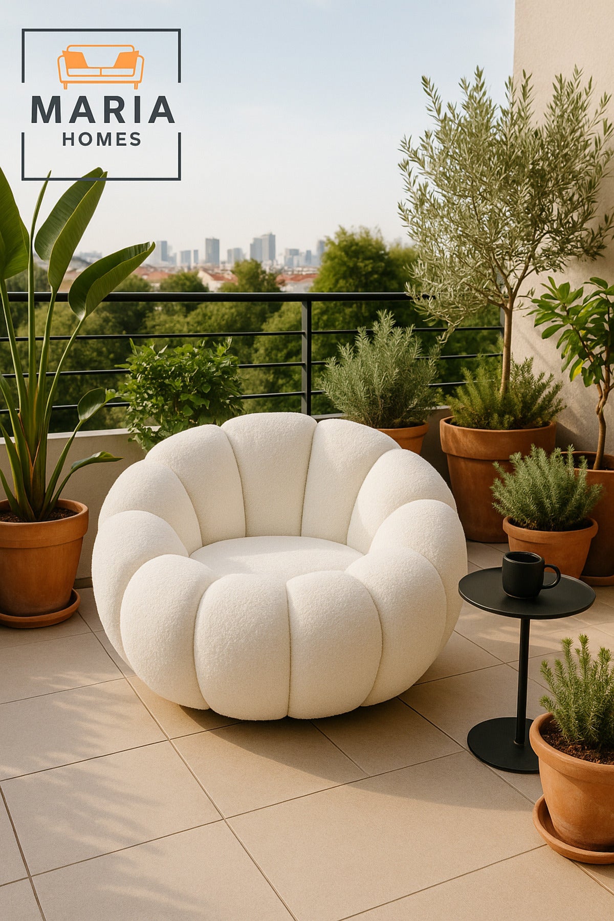 White BouclŽ Cloud Chair Ð Modern Lounge Accent Armchair for Living Room & Bedroom