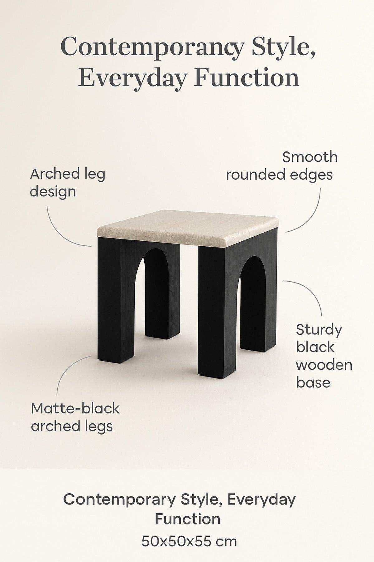 Wooden Side Table with Black Arched Legs Modern End Table for Living Room or Bedroom 50_50_55 cm