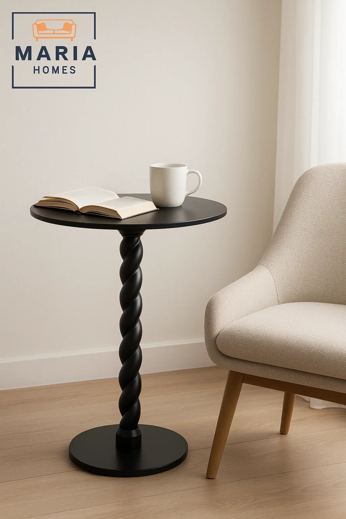 Spiral-Leg Side Table Ð Matte Black Finish