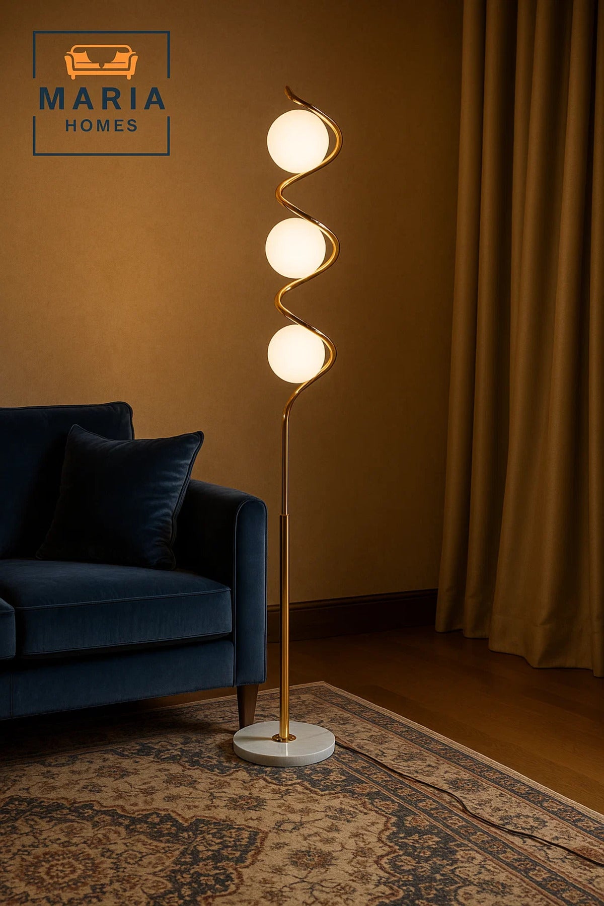Modern Gold Spiral Floor Lamp with Globe Bulbs