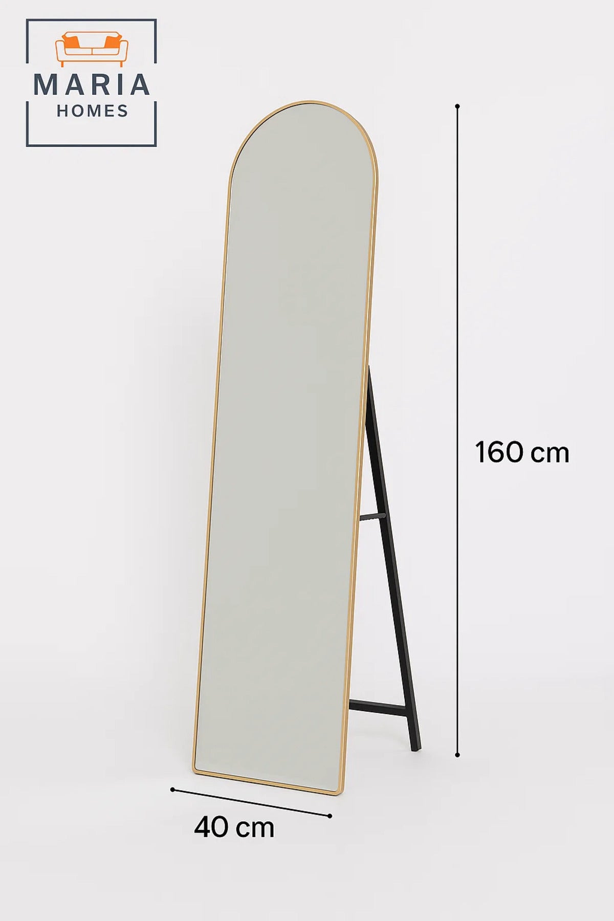 vModern Golden Frame Full-Length Mirror 160x40cm Arched Floor Standing Mirror for Bedroom