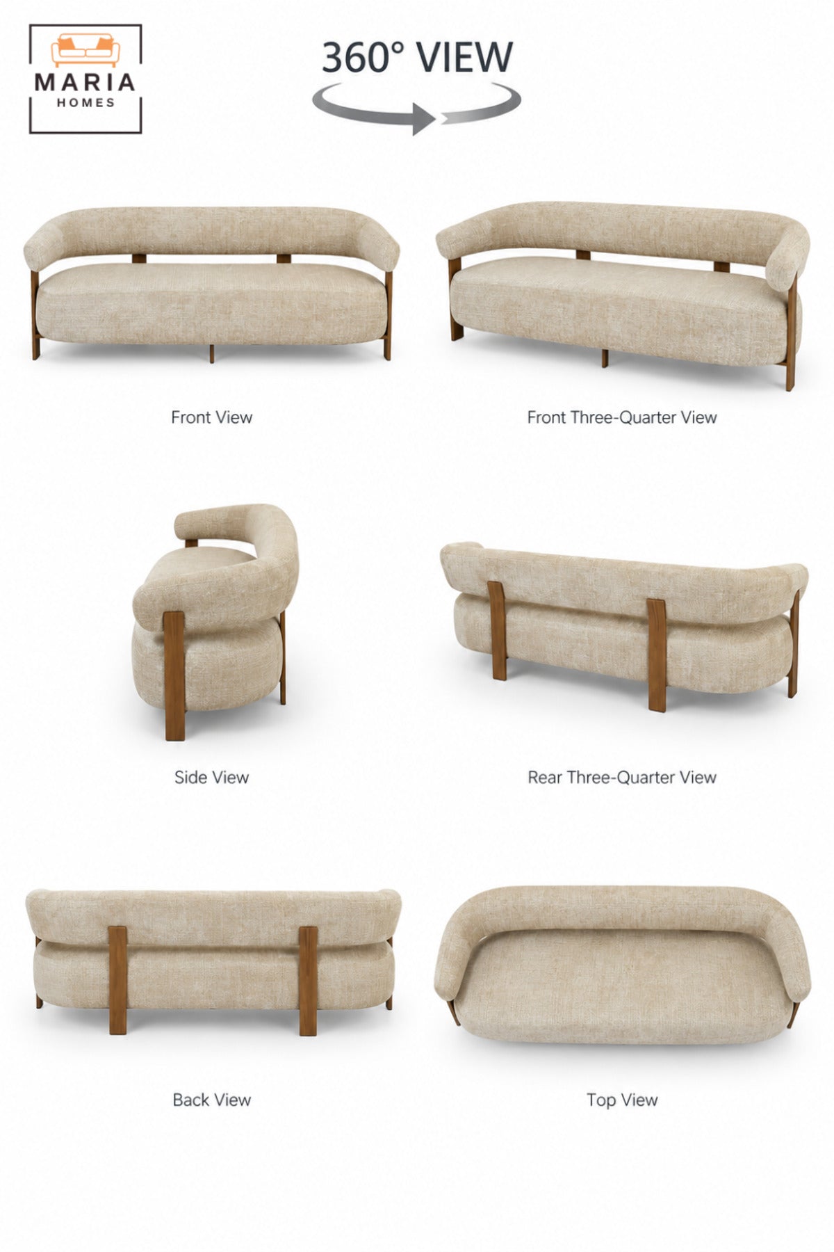 Modern 3 Seater Upholstered Sofa with Curved Backrest, Deep Cushioned Seat & Open Back Design for Living Room, Lounge, Reception and Hotel