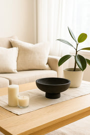 Black Wooden Decorative Bowl with Pedestal Base Ð Modern Centerpiece