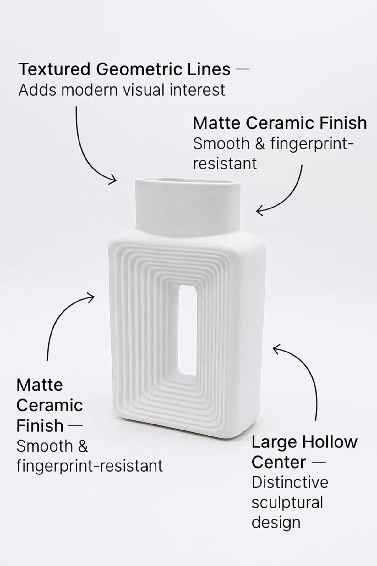 White Geometric Ceramic Vase Modern Minimalist Sculptural Decorative Pot