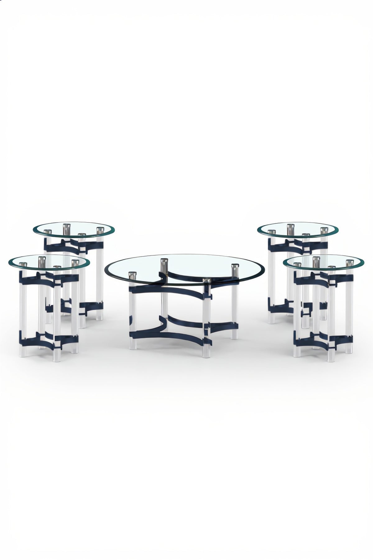 5-Piece Glass Coffee Table Set with Black Acrylic and Chrome Base √ê Modern Design for Living Room