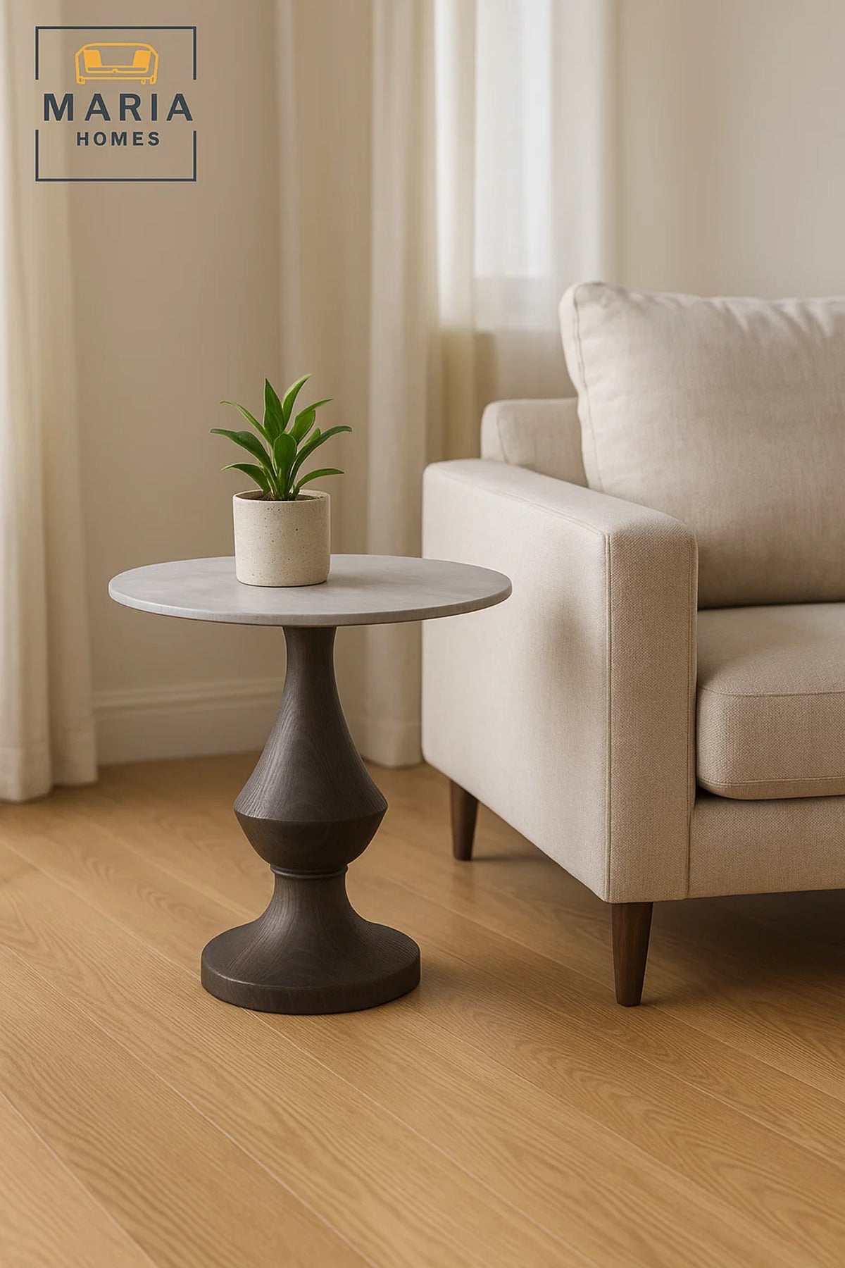Modern Ceramic Tea Table √ê Wood Style Round Side Table 45_45_55 cm