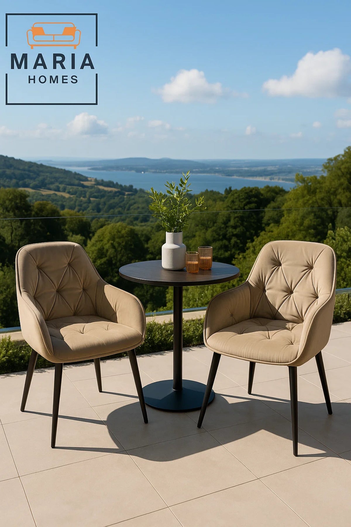 Beige Velvet Tufted Armchair Ð Upholstered Lounge Chair with Black Legs for Home, Office, or Lounge