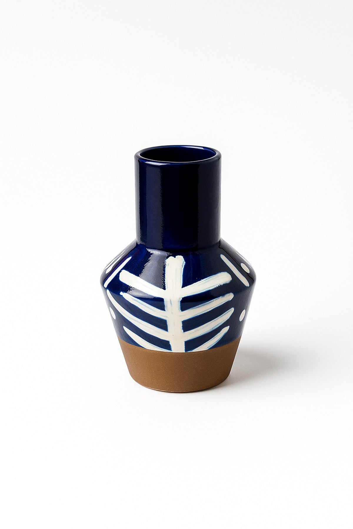 Dark Blue and White Ceramic Vase Ð Narrow Neck Geometric Decorative Vase