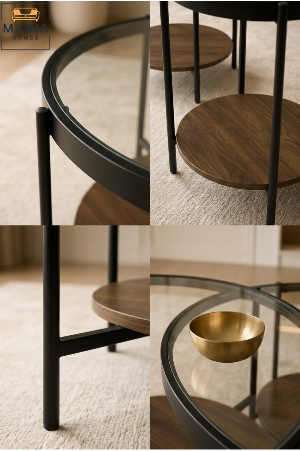 Modern Center Table Set – Glass Top with Metal Base, Living Room Coffee Table