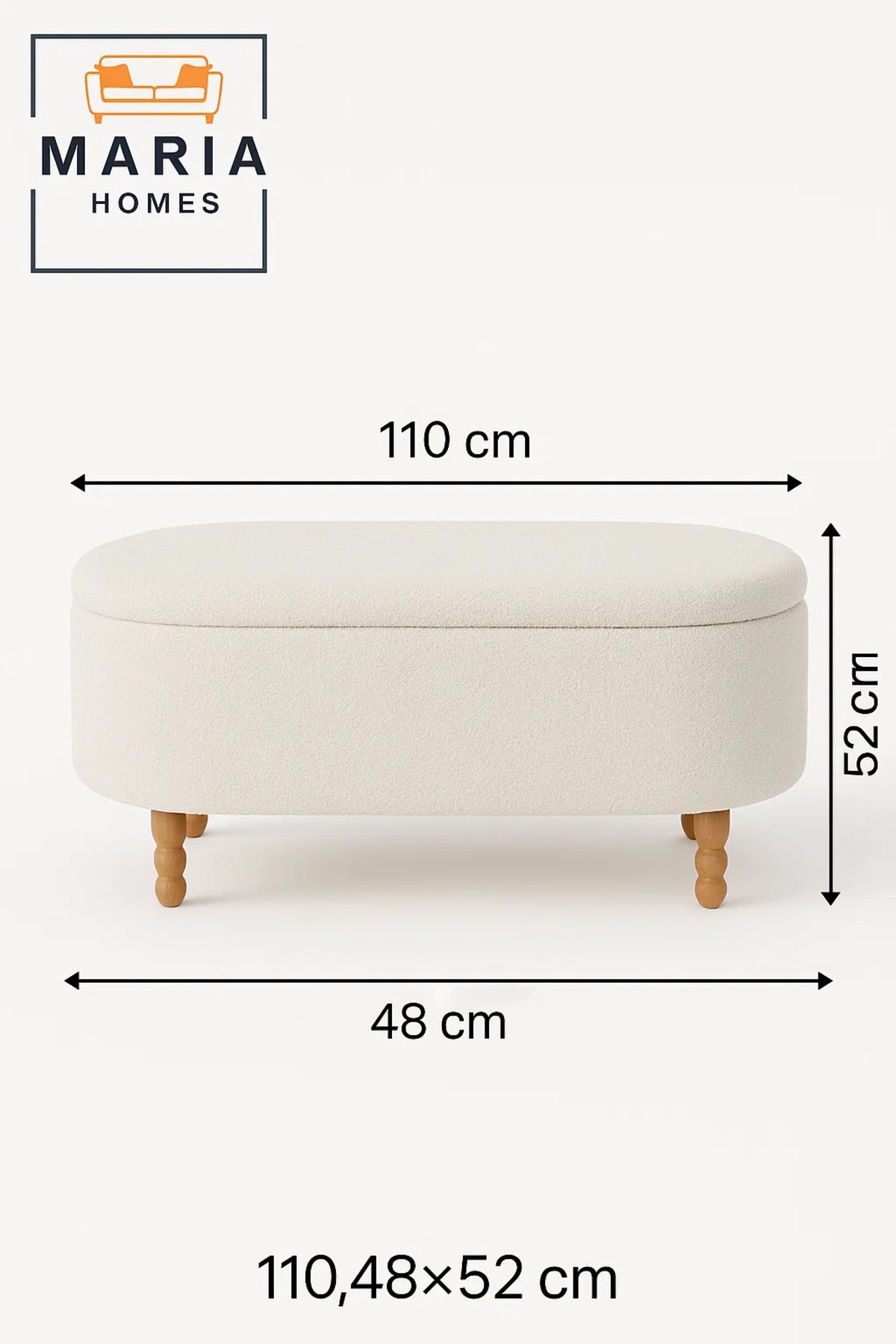 Oval White Ottoman with Soft Upholstery and Turned Wooden Legs