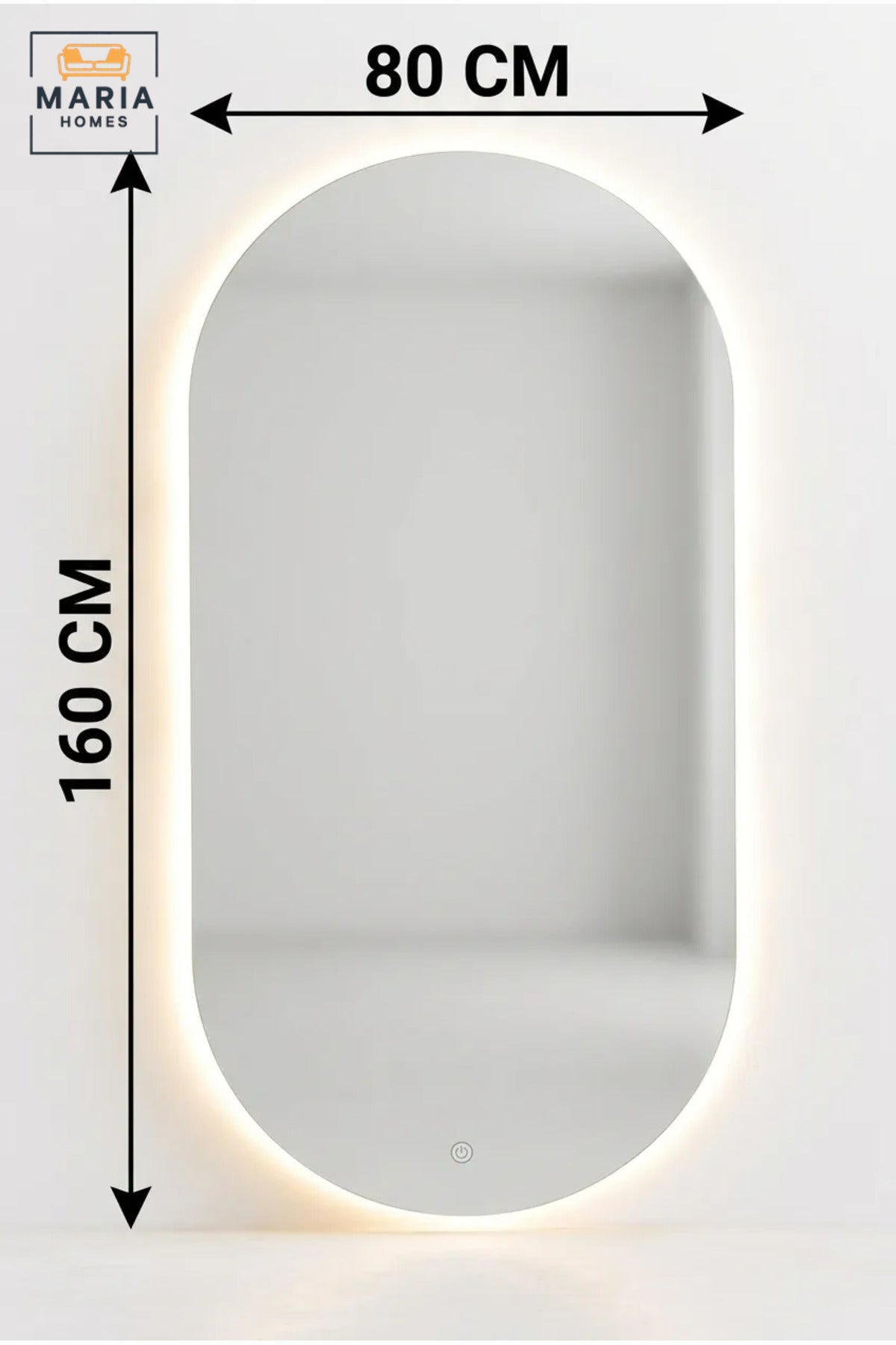 Large Capsule-Shaped LED Wall Mirror with Touch Sensor, Backlit Frameless Full-Length Mirror for Bedroom, Dressing Room, Vanity and Hallway