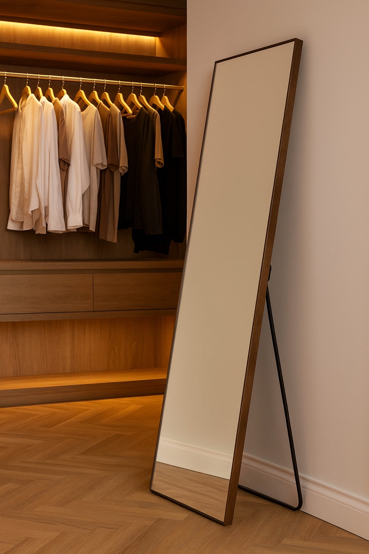 Full-Length Standing Mirror 156_44 cm Ð Walnut Frame Dressing Mirror for Bedroom & Entryway