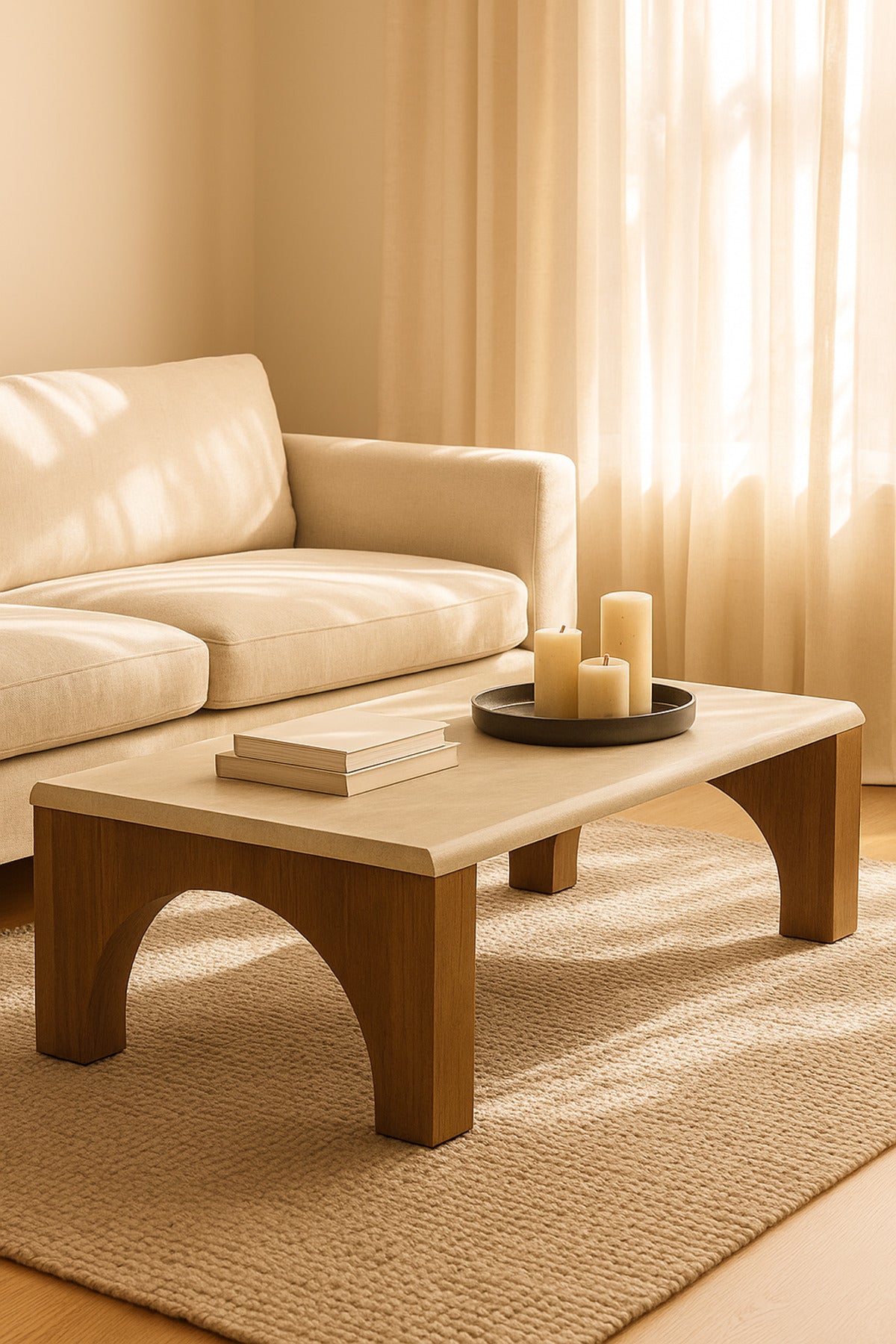 Modern Wooden Coffee Table with Brown Arched Legs Center Table for Living Room or Majlis130_70_45 cm