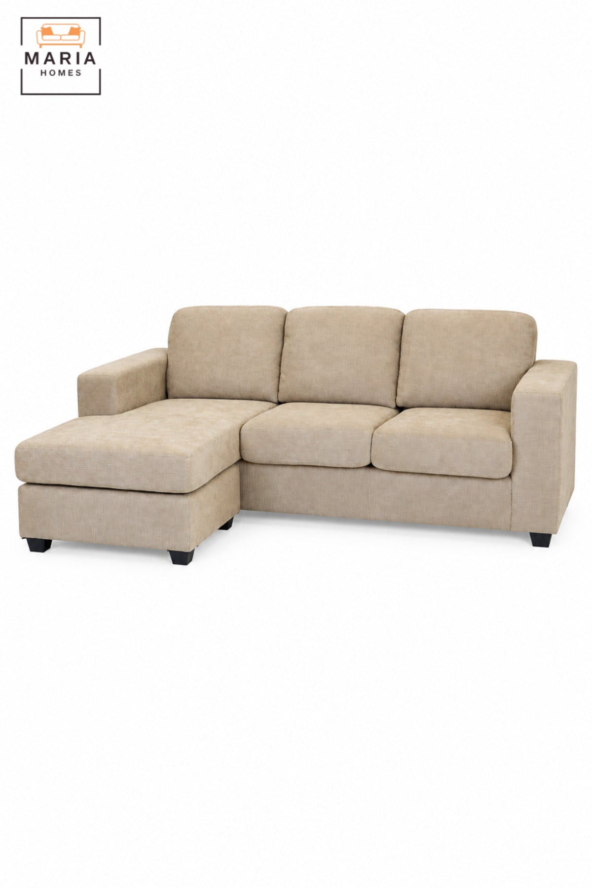 L-Shaped Beige Sectional Sofa with Left Chaise | 3-Seater Upholstered Couch with Deep Cushions, Wide Armrests & Modern Living Room Seating
