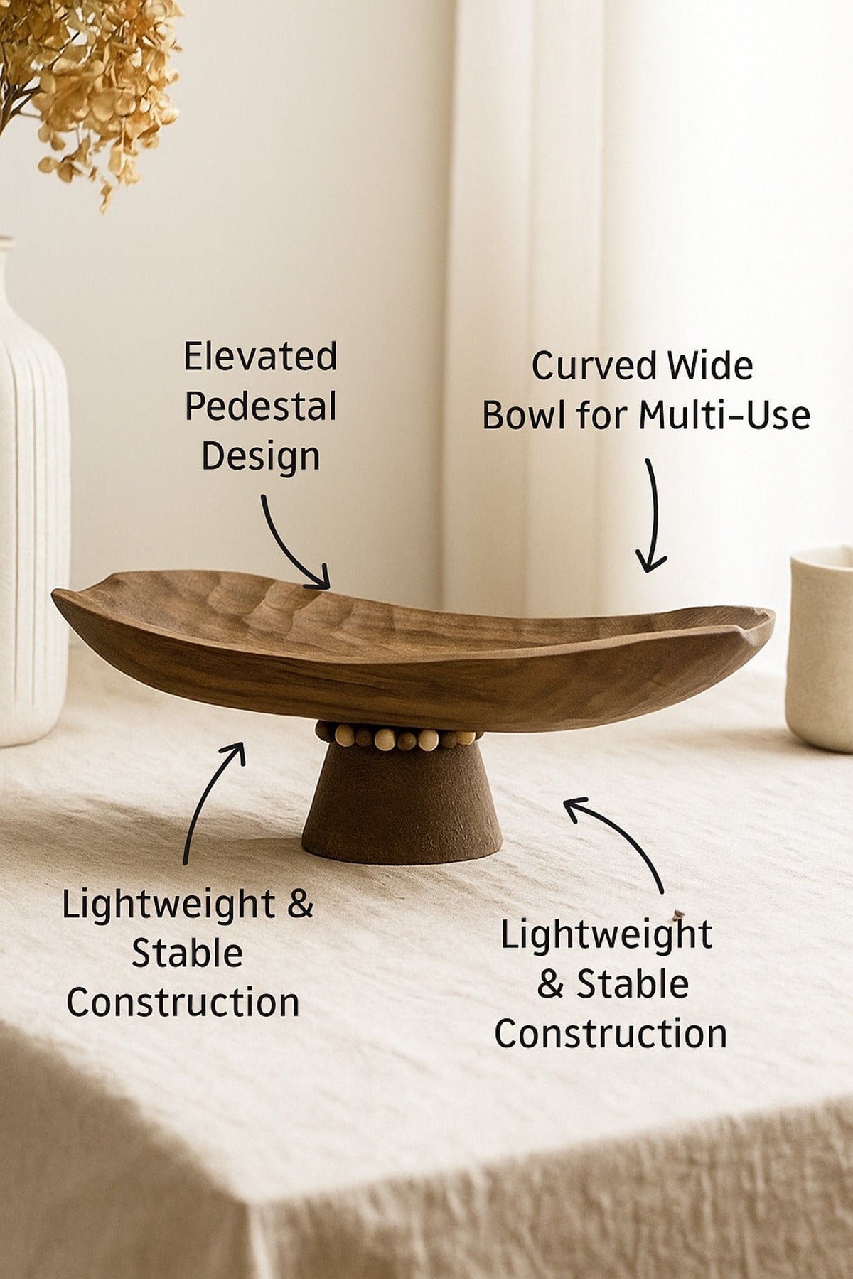 Walnut Wooden Pedestal Decorative Bowl Ð Modern Artistic Centerpiece