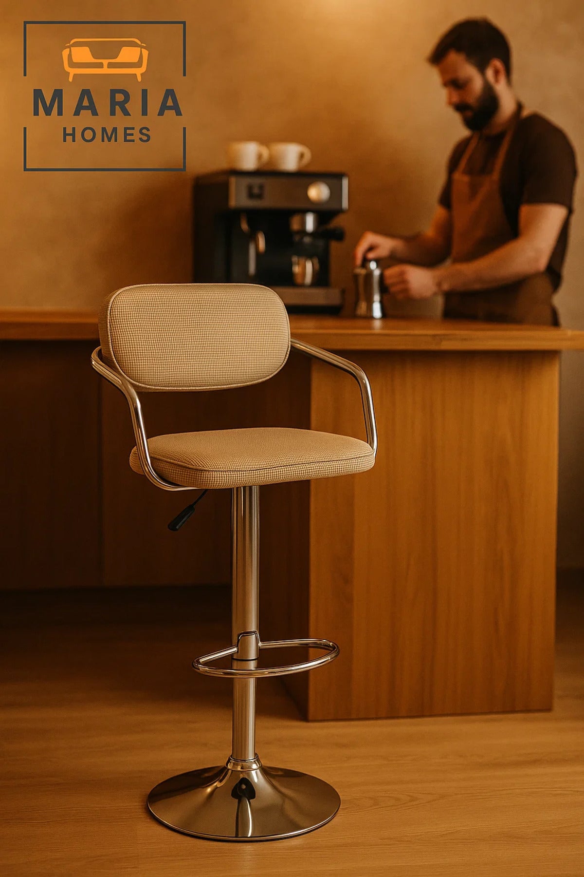 Adjustable Rattan Bar Stool with Chrome Base