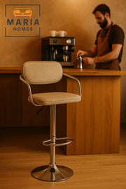 Adjustable Rattan Bar Stool with Chrome Base