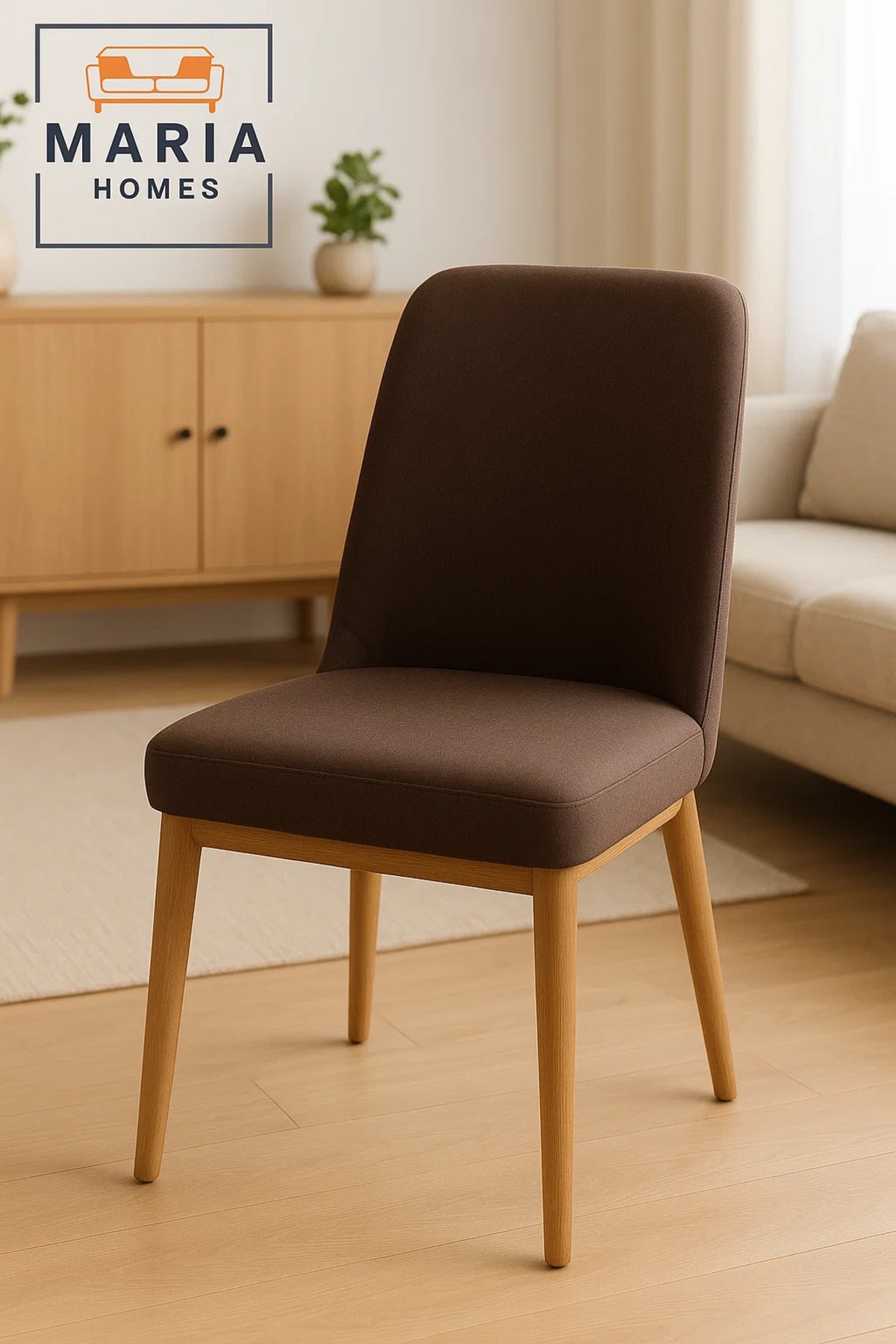 Brown Fabric Dining Chair Ð Upholstered Padded Seat with Wooden Legs for Home, Office, or CafŽ