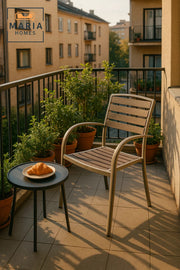Brown Beige Outdoor Armchair Durable Metal Frame Modern Garden Balcony Patio Dining Chair