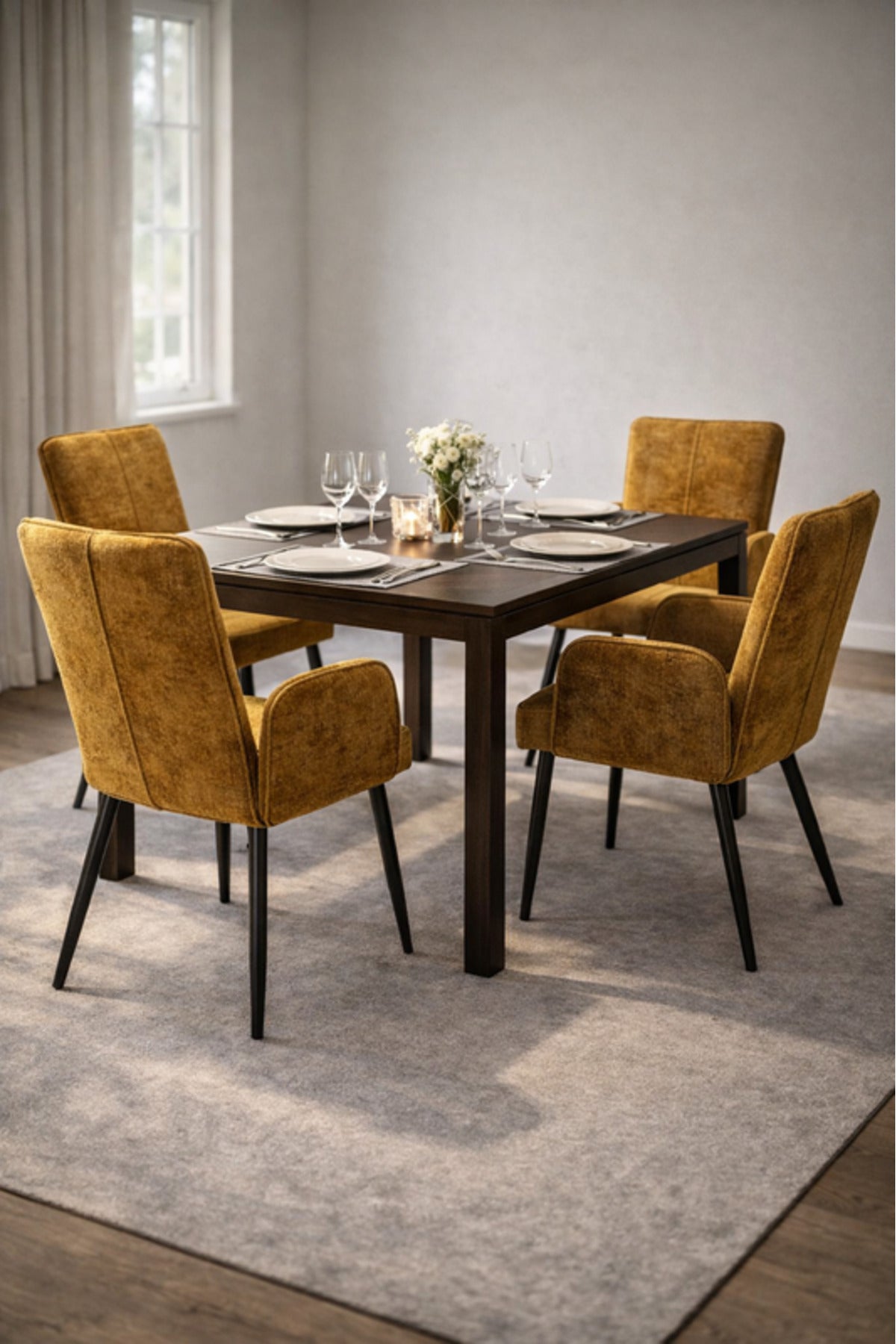 Dark Yellow Upholstered Dining Chair with Armrests and Metal Legs 96x49x46cm dark