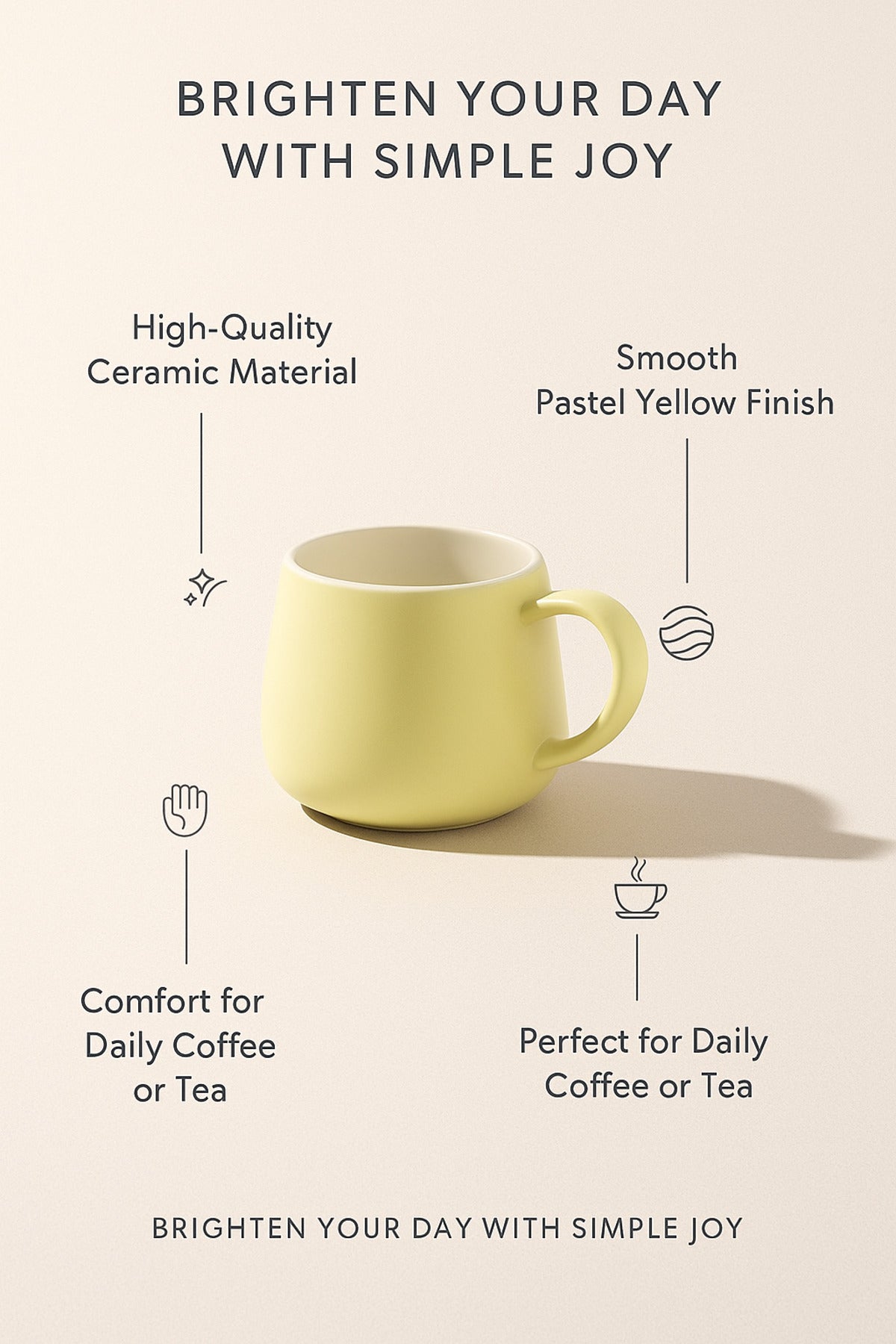 Yellow Ceramic Mug Ð Modern Minimalist Coffee and Tea Cup