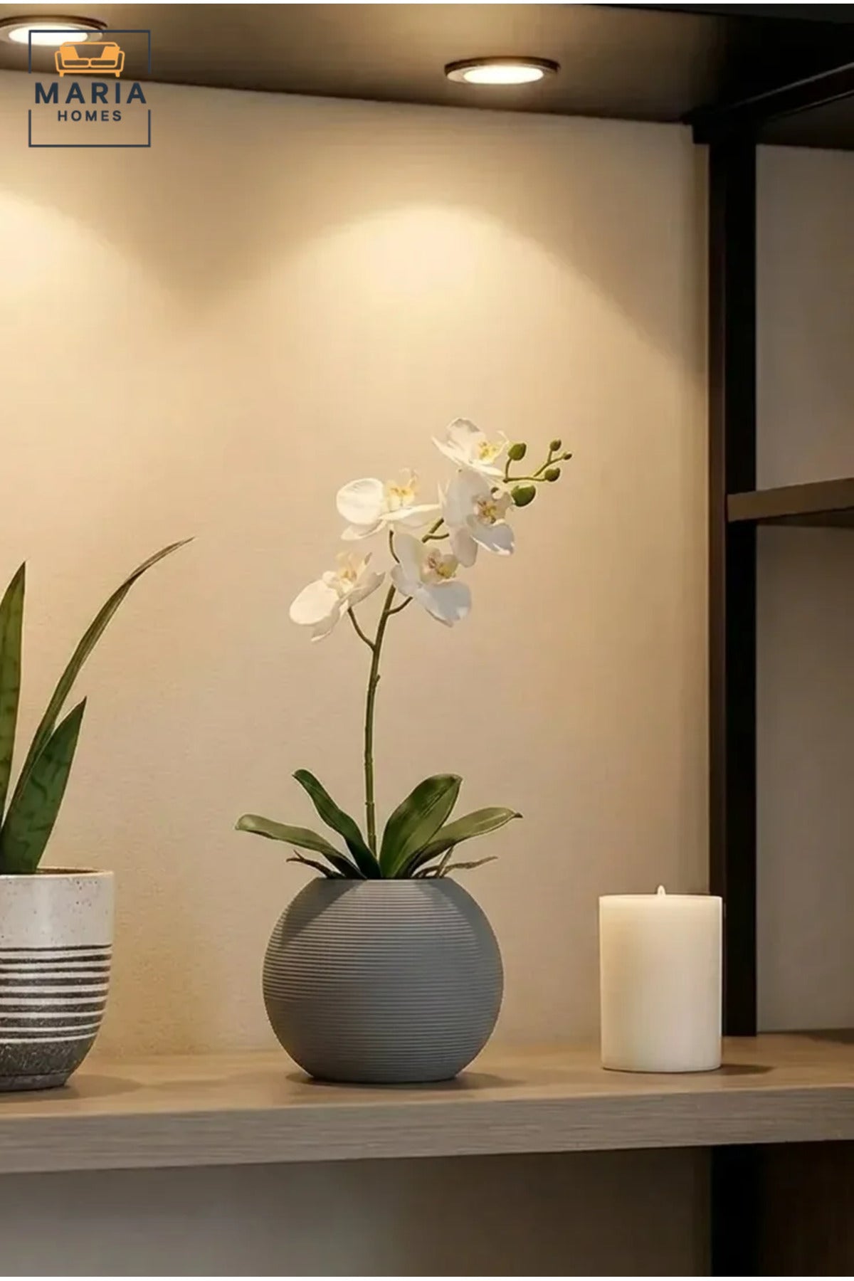 Modern Decorative Flower Vase with Round Shape, Wide Opening and Fine Ribbed Texture for Living Room, Bedroom, Office, Shelf and Console Table Décor