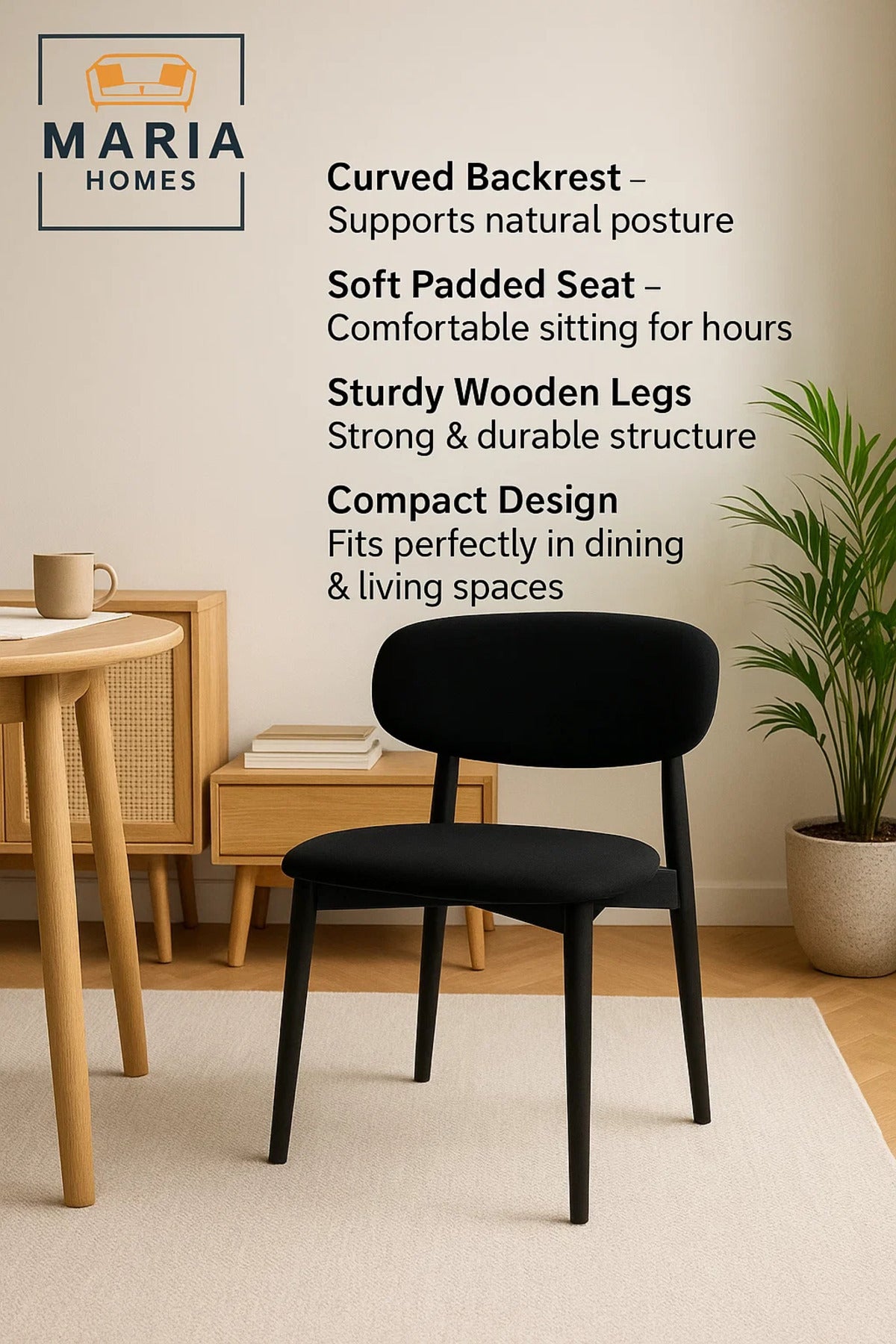 Contemporary Black Upholstered Dining Chair