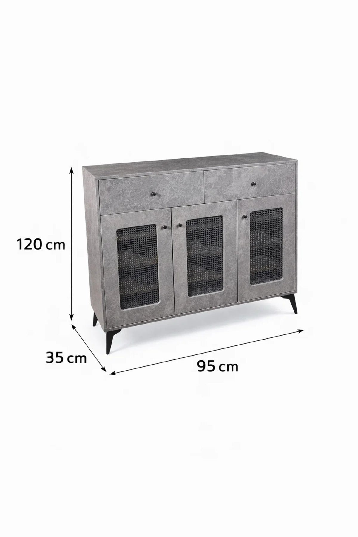Modern Grey Shoe Cabinet with Three Mesh Doors and Two Drawers Storage Sideboard 120cm Wide