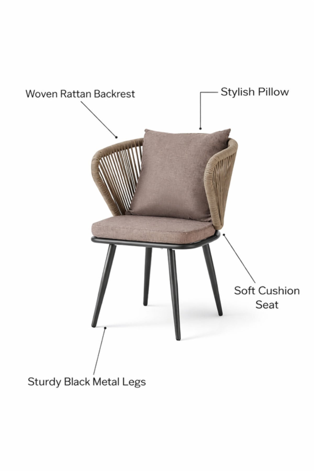 Coffee Fabric Dining Chair with Cushion Modern Woven Back coffee fabric dining Garden