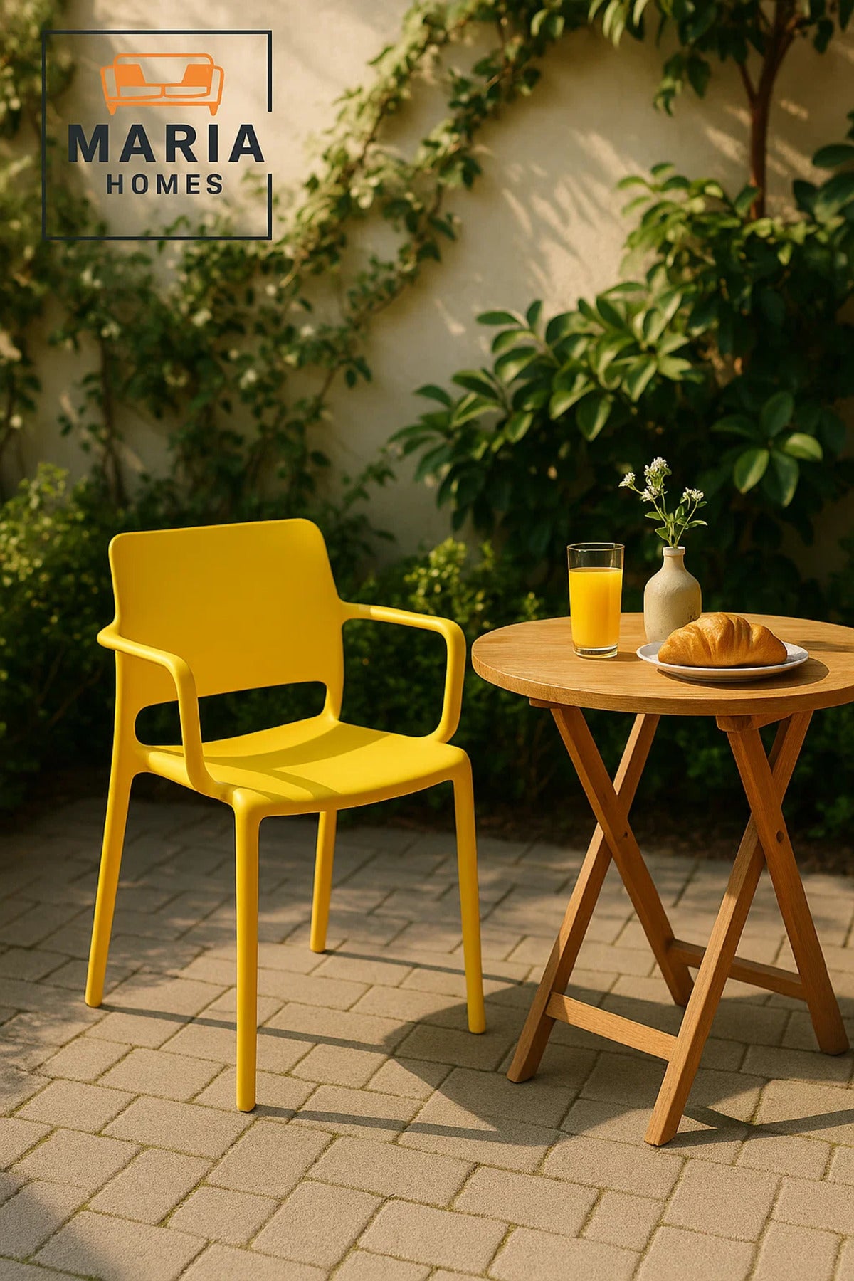 Yellow Plastic Armchair Ð Modern Stackable Outdoor & Indoor Chair with Open Lower Back