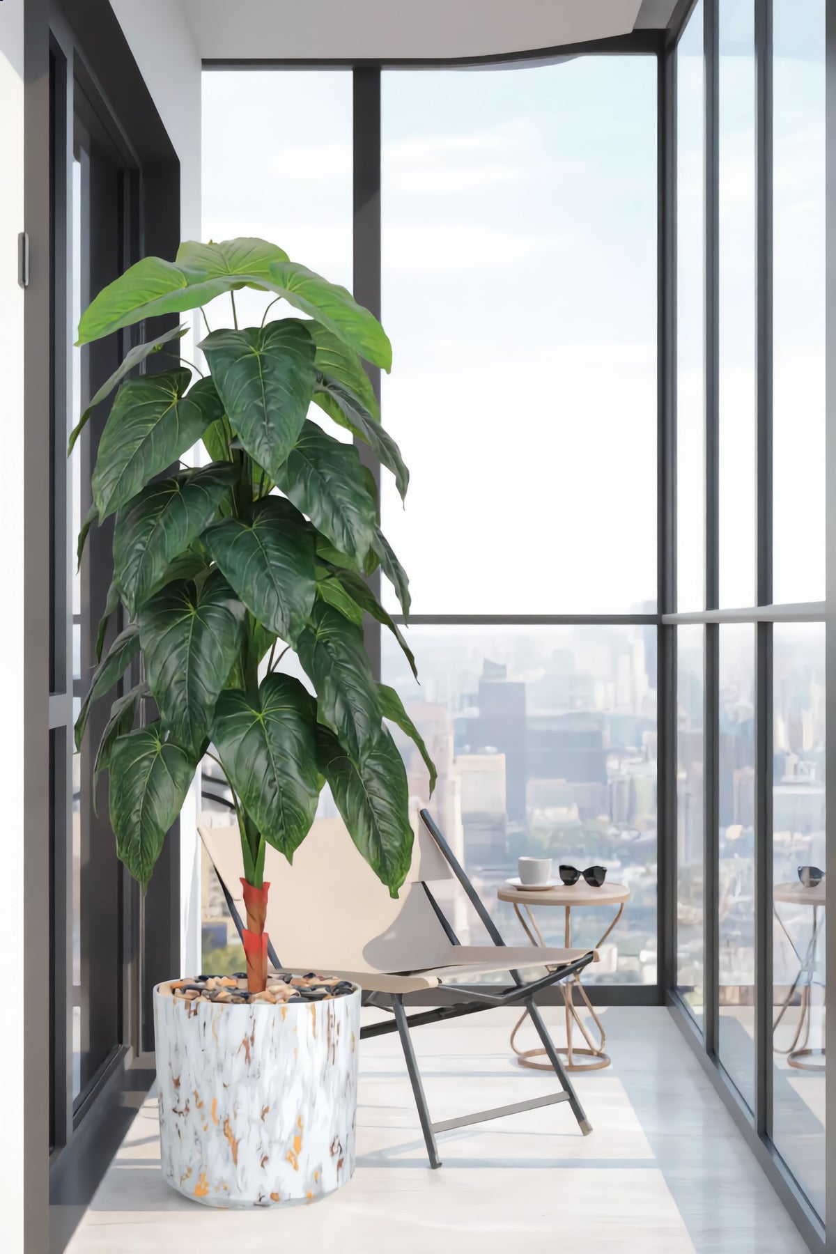 155 cm Artificial Philodendron Tree with Marble-Effect with Pot – Modern Indoor Decor