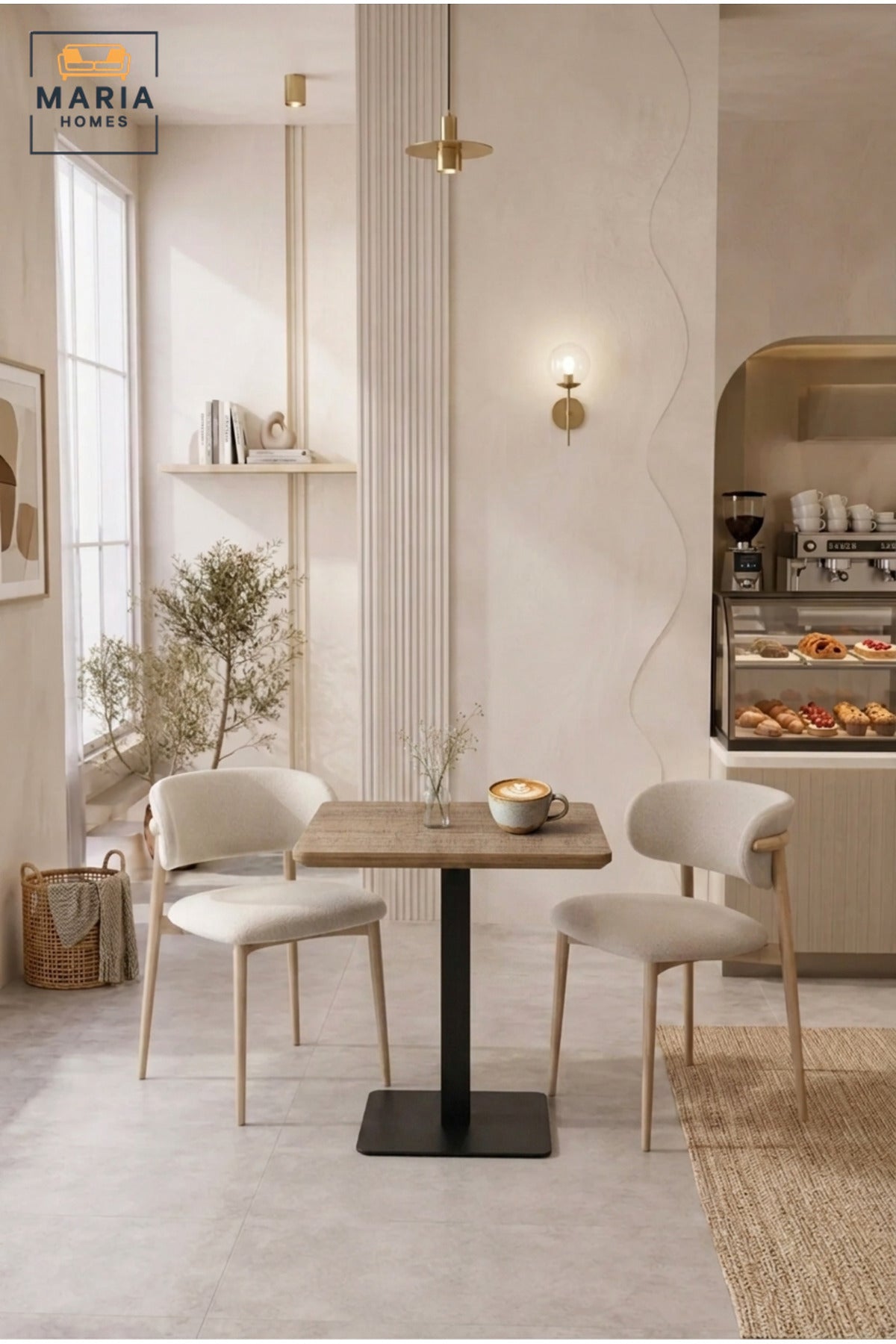 Modern Square Café Table with Wood-Effect Top and Black Pedestal Base for Coffee Shop, Restaurant, Bistro, Hotel and Indoor Dining Area