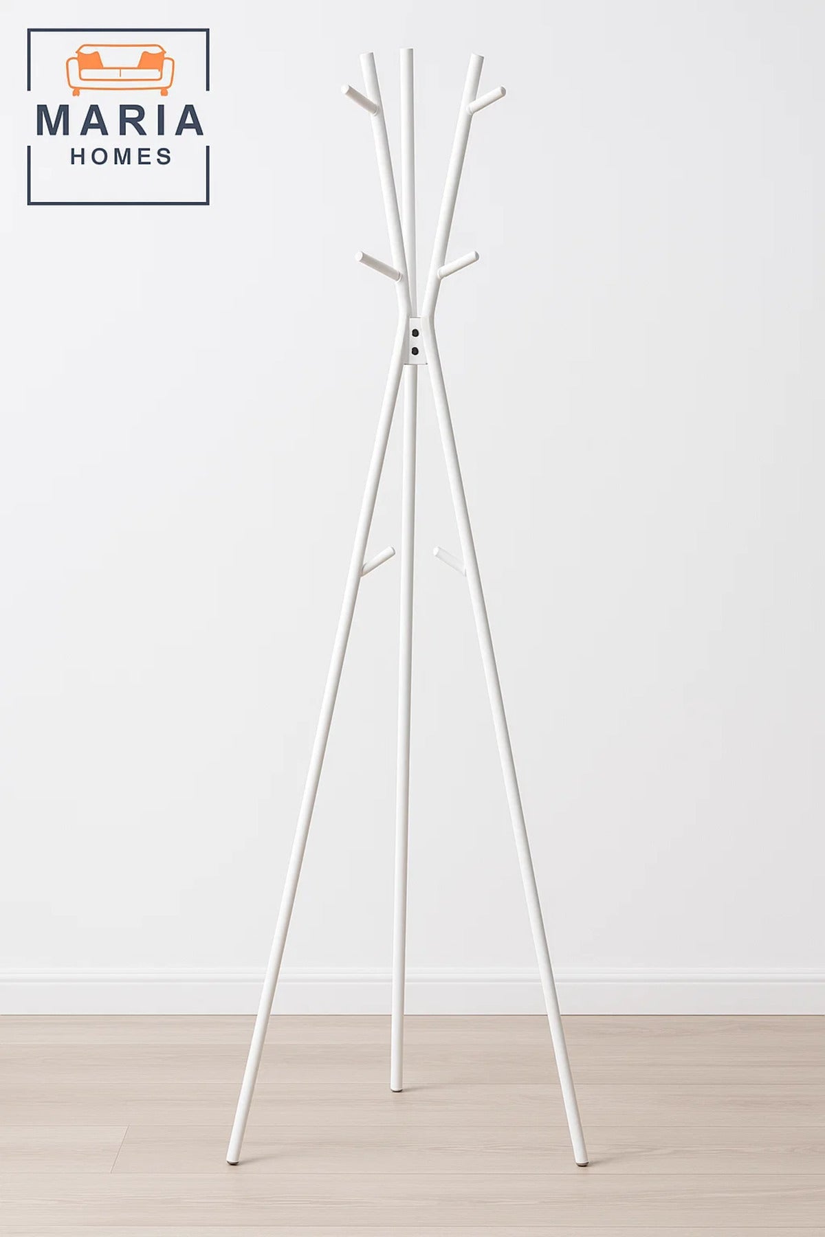 Tripod-Style White Metal Coat Rack